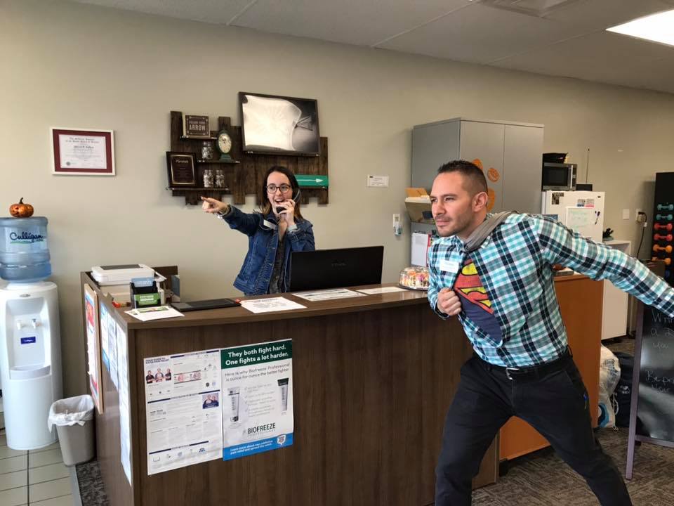 Superhero in Physical Therapy Clinic